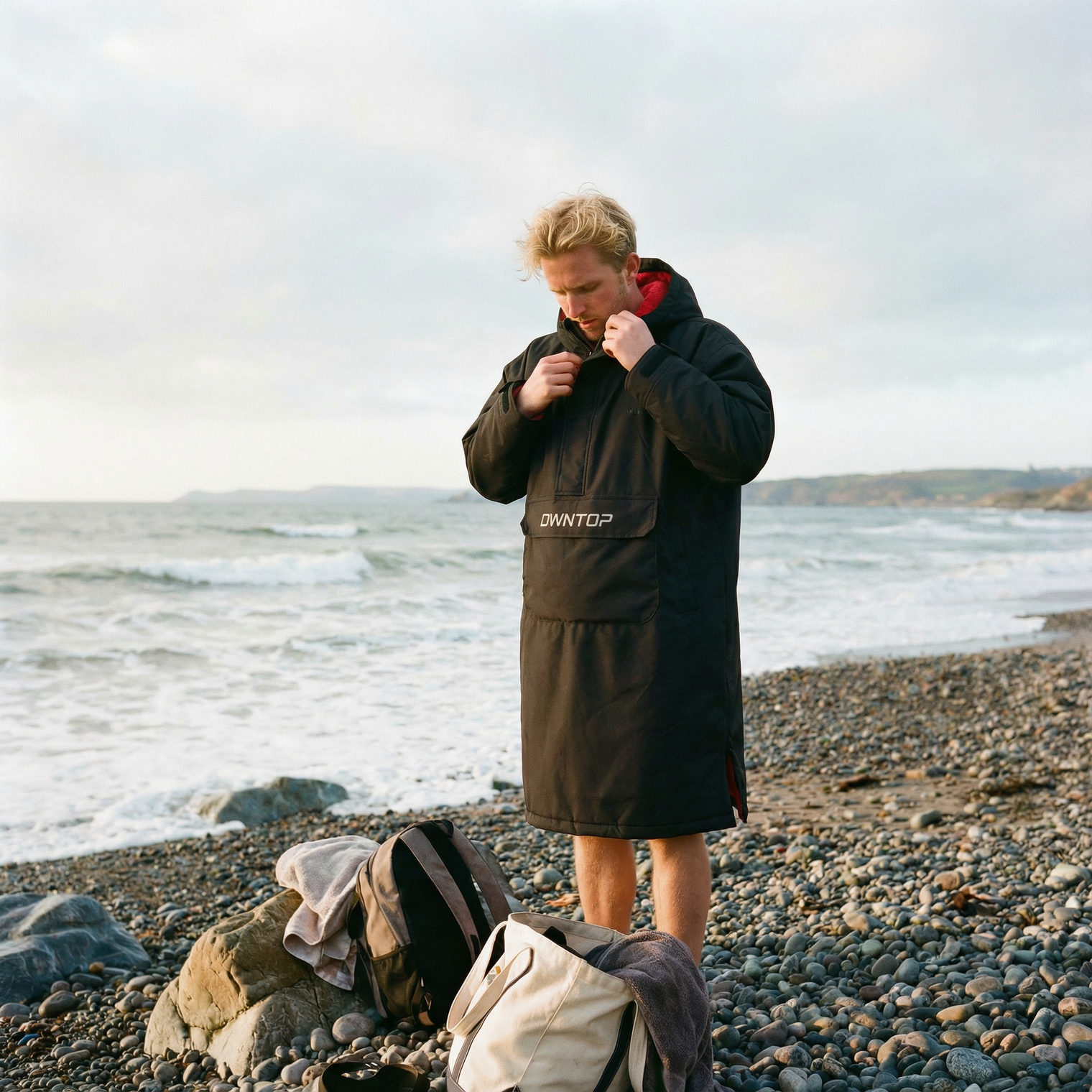 Owntop Waterproof Surf Poncho - Fleece Lined Changing Robe with Front Pocket