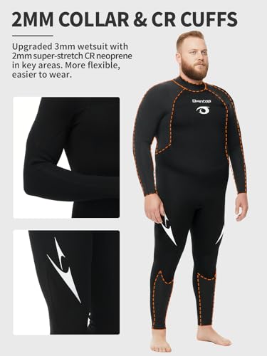 Owntop Plus Size Wetsuit Men - 3/2mm Back Zip Full Body Thermal Suit