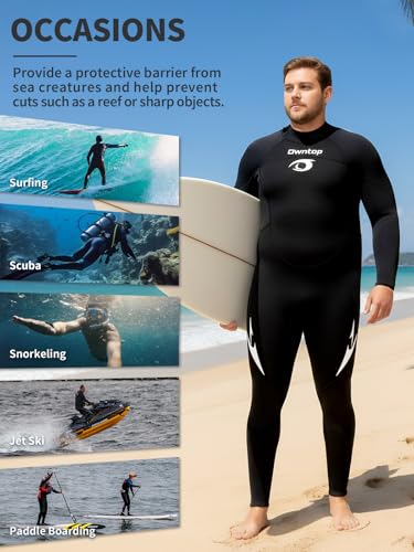 Owntop Plus Size Wetsuit Men - 3/2mm Back Zip Full Body Thermal Suit