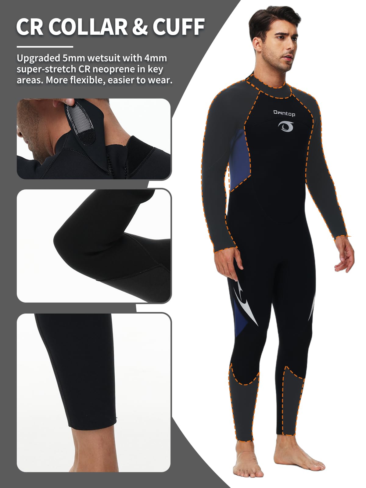Owntop 5mm Men's Wetsuit - Back Zip Full Length Thermal Diving Suit