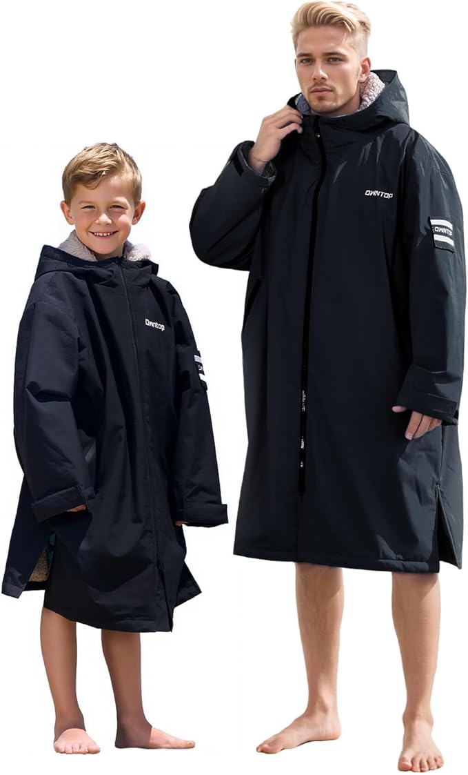 Owntop Waterproof Surf Poncho - Sherpa Lined Changing Robe with Custom Patch
