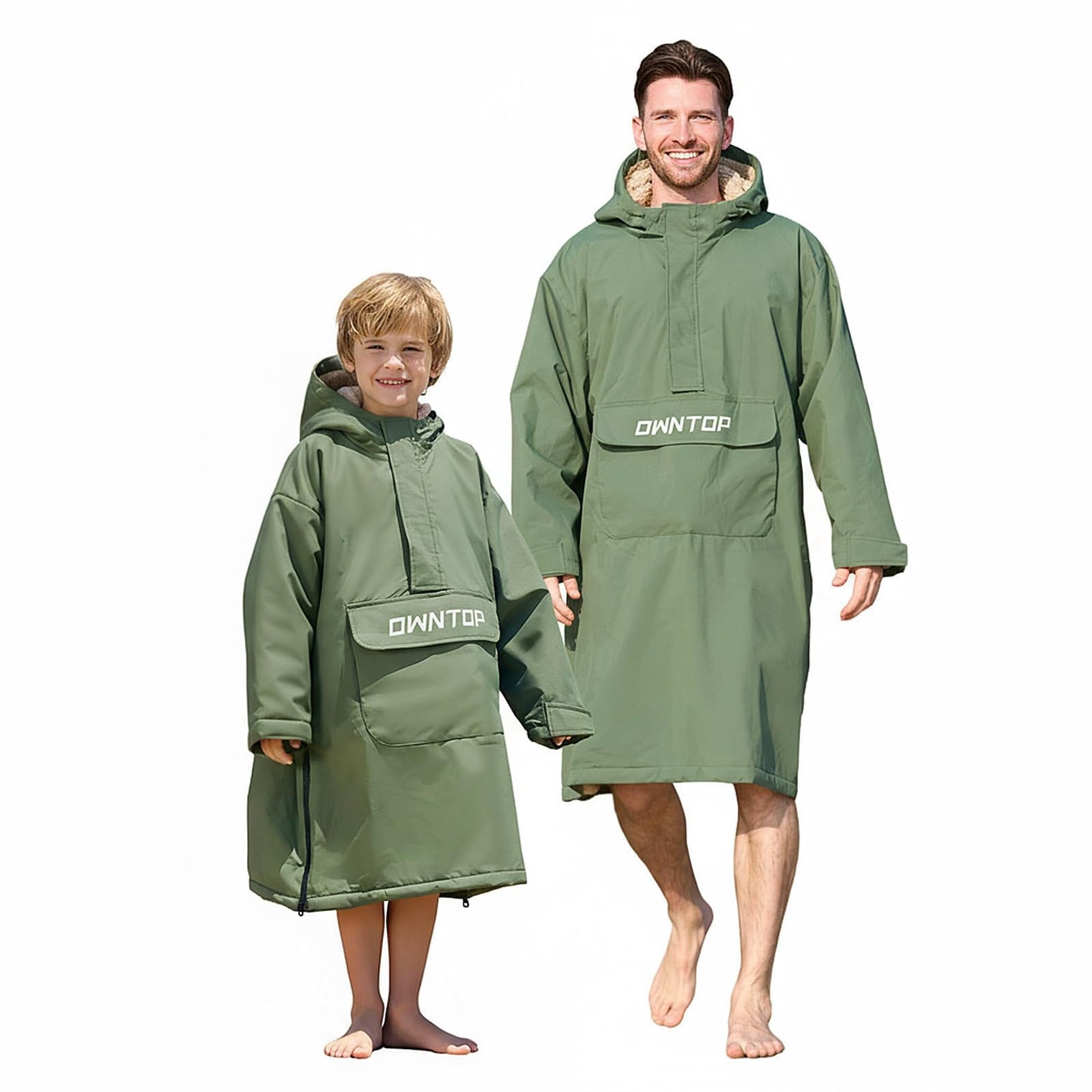 Owntop Waterproof Surf Poncho - Fleece Lined Changing Robe with Front Pocket