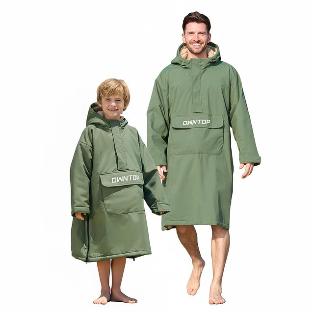 Owntop Waterproof Surf Poncho - Fleece Lined Changing Robe with Front Pocket