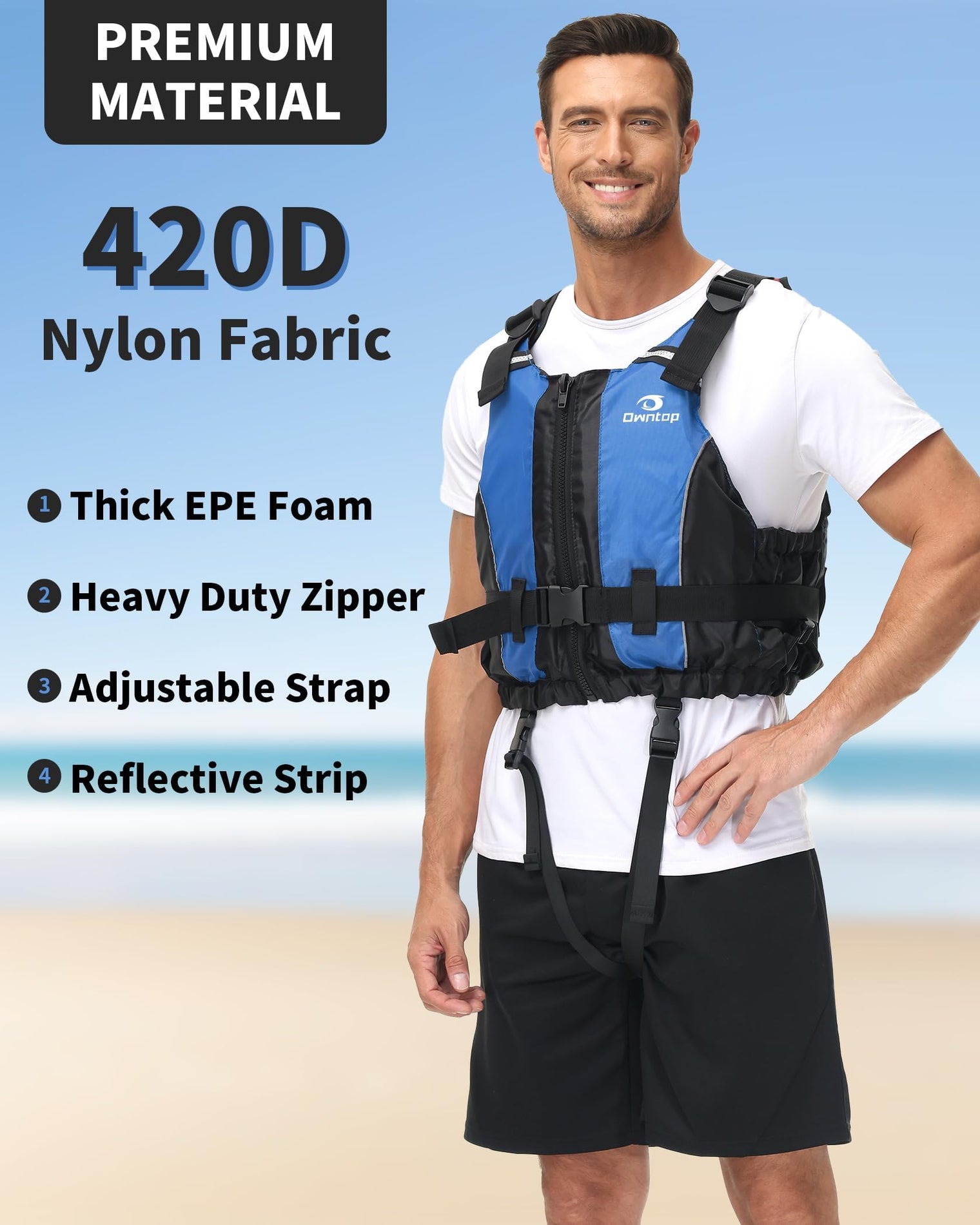 Owntop Adjustable Swim Vest - Comfort Fit Jacket for Water Sports
