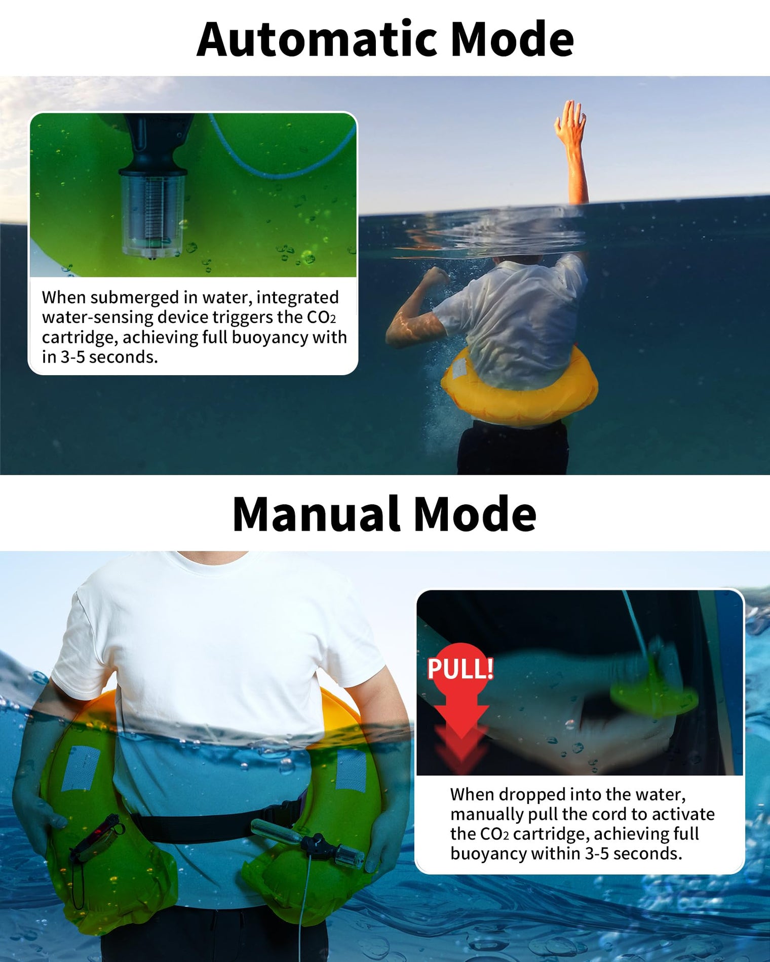 Owntop Auto/Manual Inflatable Swim Vest - Dual-Mode Safety Belt for Water Sports