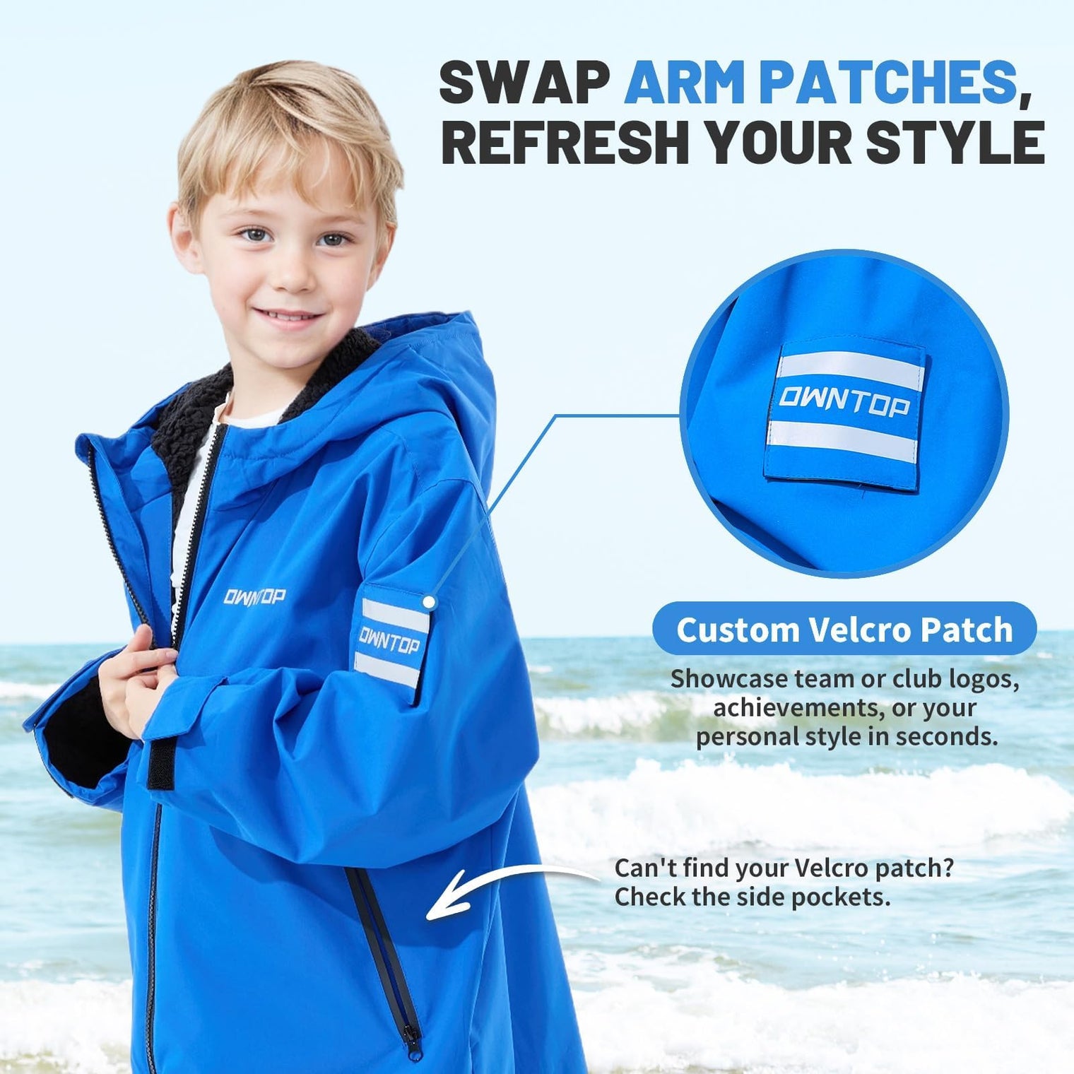 Owntop Waterproof Surf Poncho - Sherpa Lined Changing Robe with Custom Patch