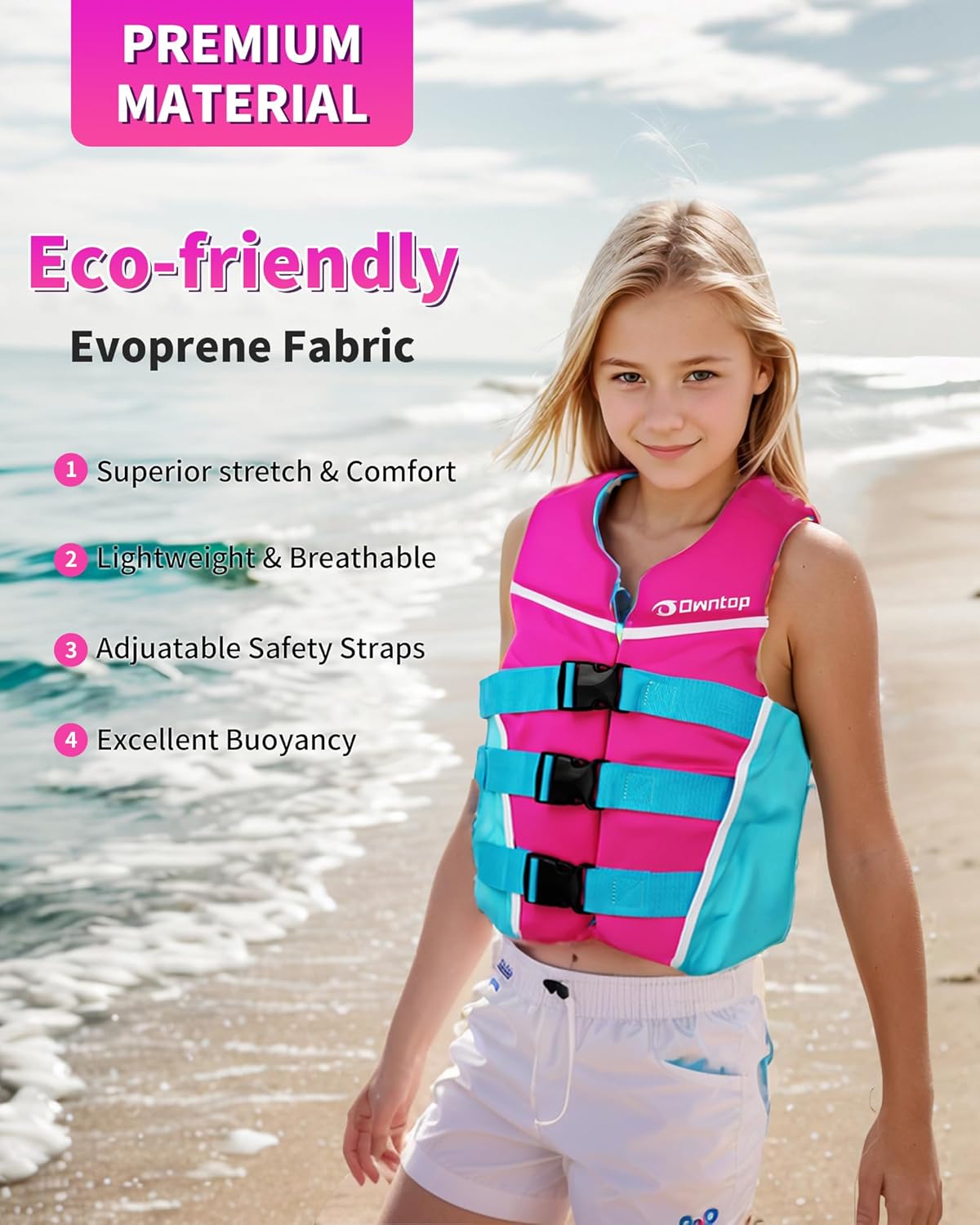 🏊♂️ Owntop Kids Swim Vest (50–90 lbs)  Lightweight | Adjustable | Safe & Comfortable