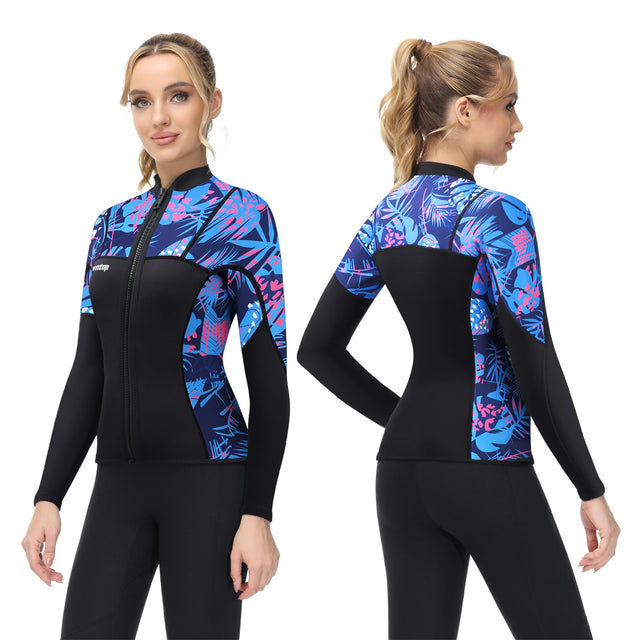 Owntop 2MM Wetsuit Top for Women - Long Sleeve Thermal Swim Jacket