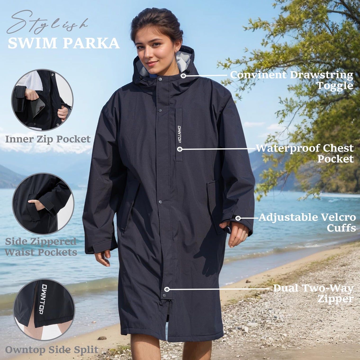 Owntop Waterproof Surf Poncho - All-Season Changing Robe with Zip Pockets