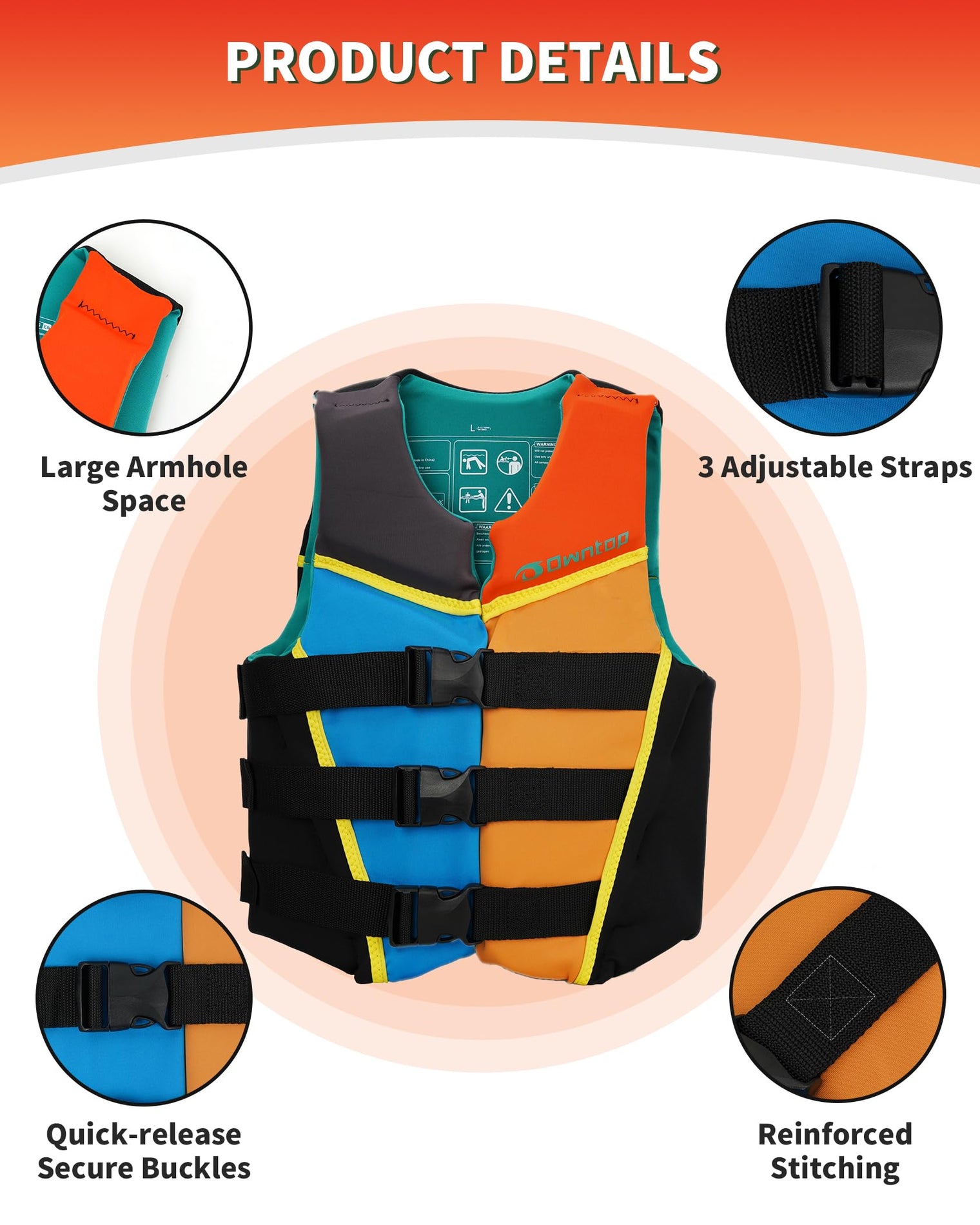 Owntop Youth Swim Vest - Adjustable Neoprene Jacket for Active Kids
