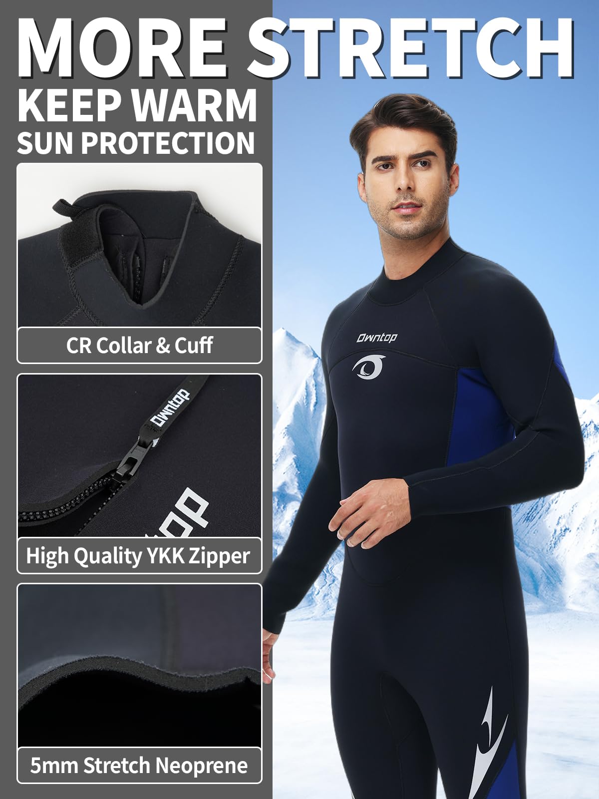 Owntop 5mm Men's Wetsuit - Back Zip Full Length Thermal Diving Suit
