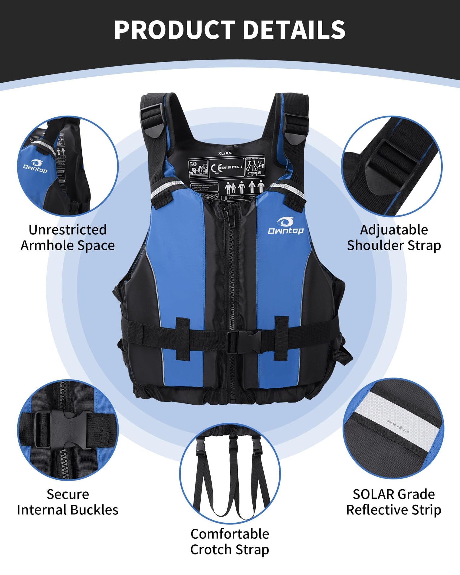 Owntop Adjustable Swim Vest - Comfort Fit Jacket for Water Sports