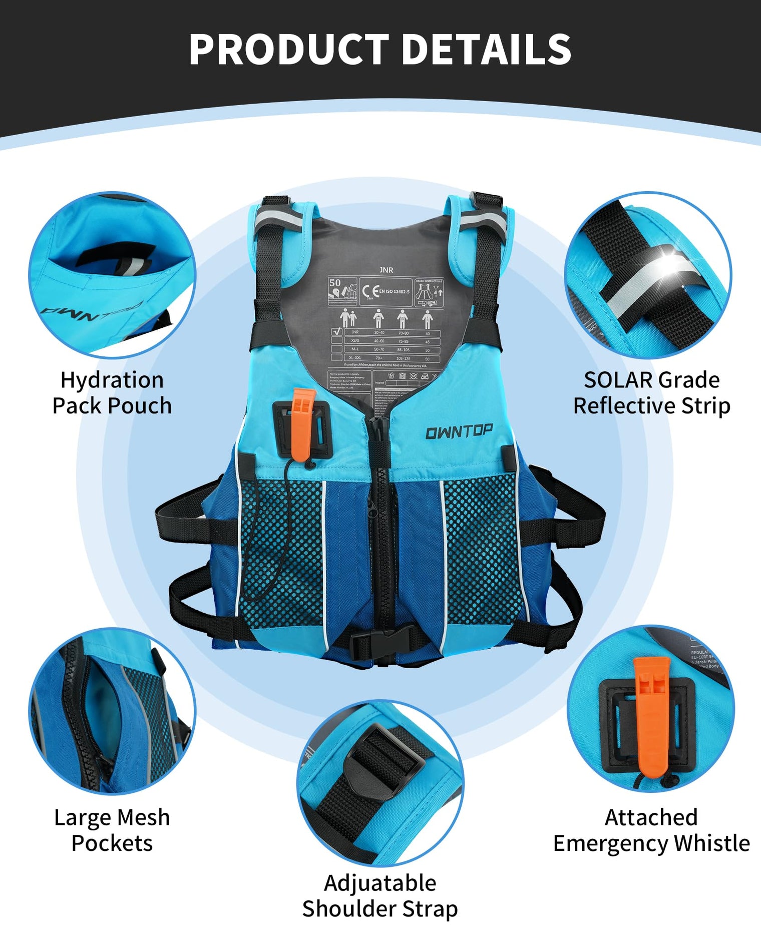 Owntop Ultra-Light Swim Vest - Hydration Compatible Jacket for Water Sports
