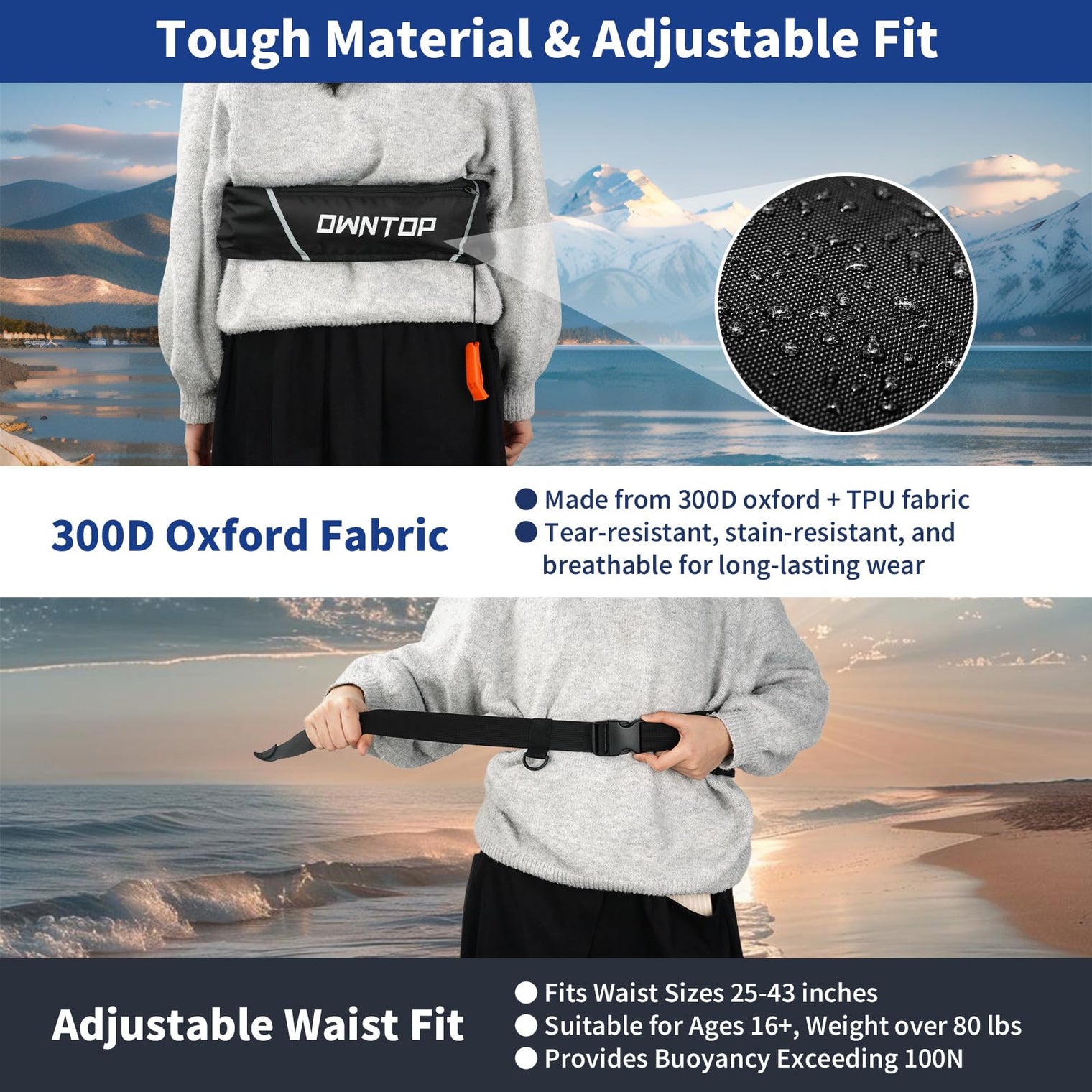 Owntop Manual Inflatable Swim Jacket - Low-Profile Belt Pack for Water Sports