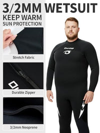 Owntop Plus Size  Wetsuit Men - 3/2mm Back Zip Full Body Thermal Suit
