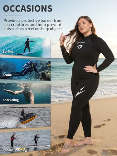 Owntop Plus Size Wetsuit for Women - 3/2mm Back Zip Thermal Diving Suit