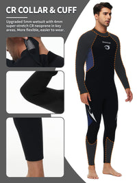 Owntop 5mm Men's Wetsuit - Back Zip Full Length Thermal Diving Suit