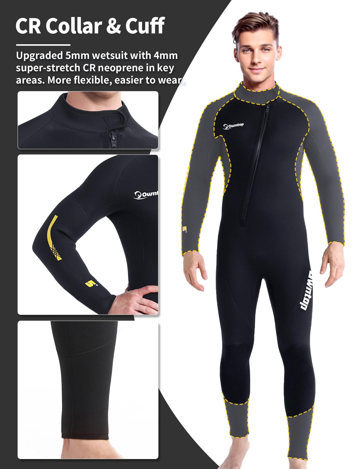 Owntop 5mm Men's Wetsuit - Full Length Thermal Diving Suit with UPF 50+