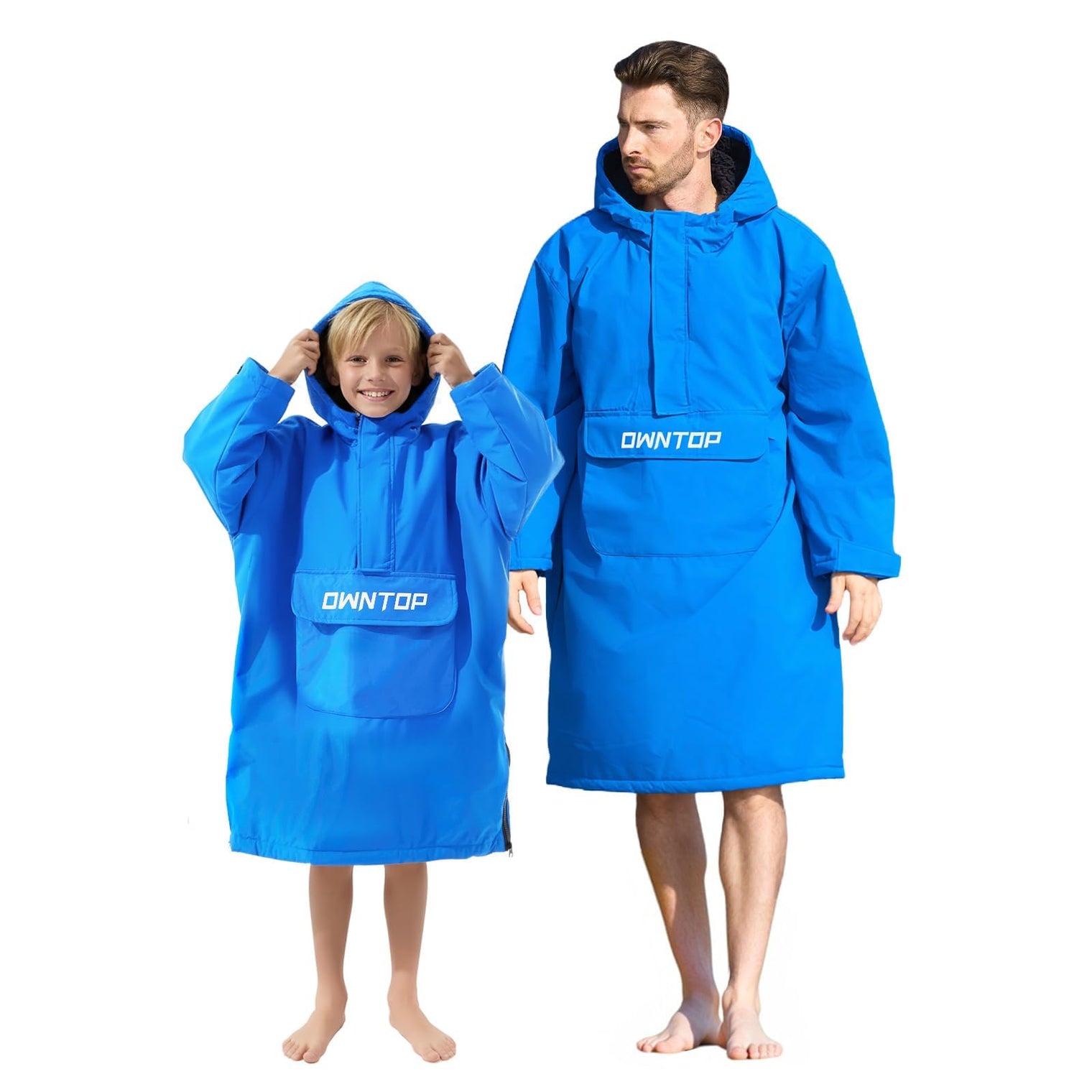 Owntop Waterproof Surf Poncho - Fleece Lined Changing Robe with Front Pocket