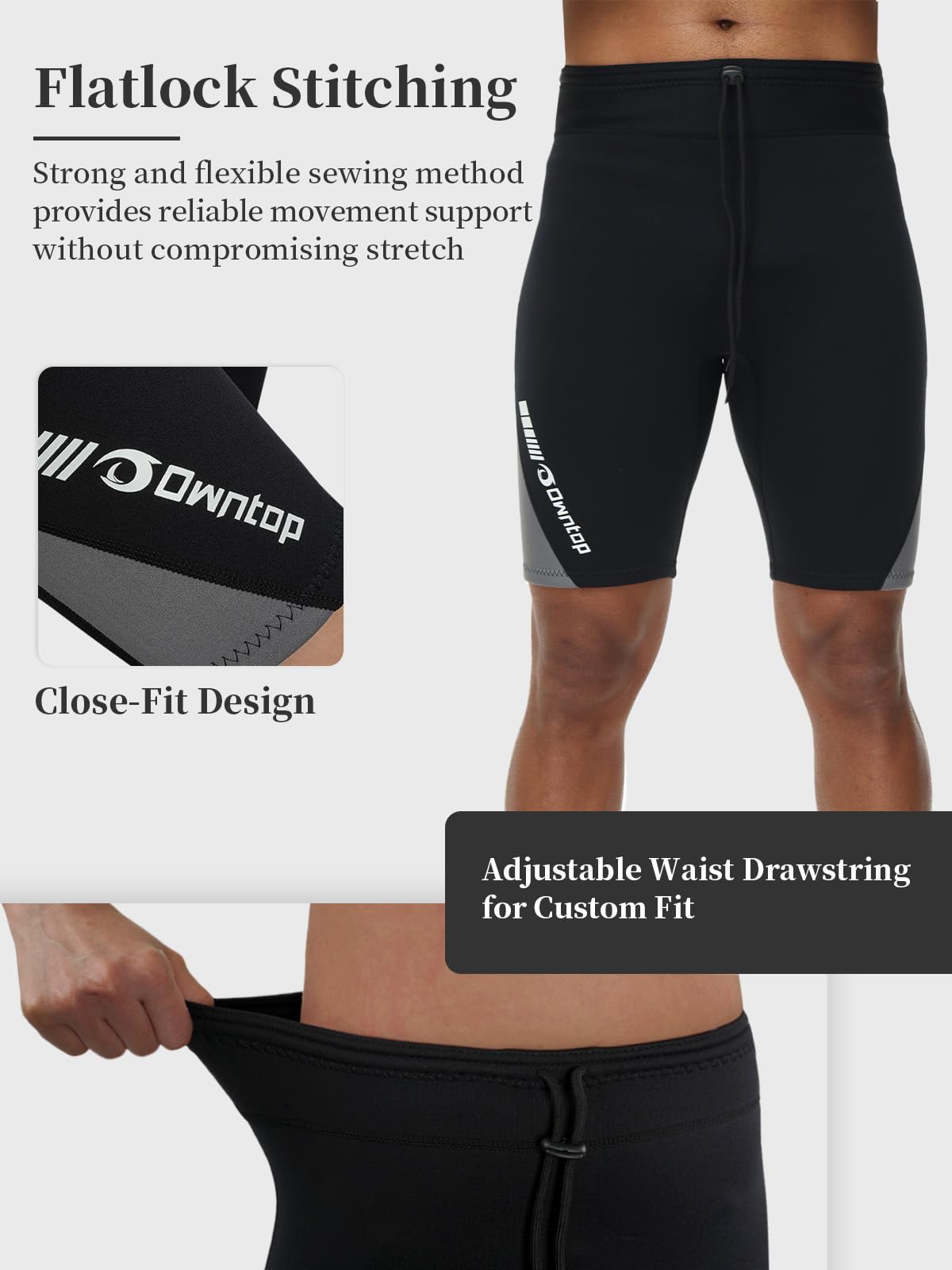 Owntop 2MM Neoprene Shorts for Men - Adjustable Wetsuit Pants
