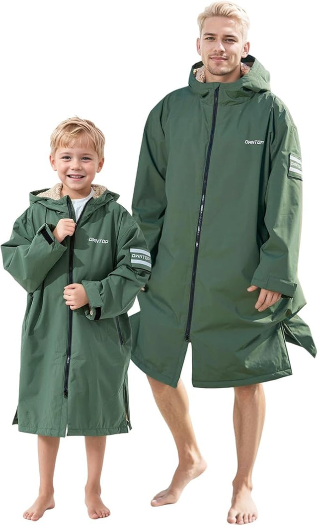 Owntop Waterproof Surf Poncho - Sherpa Lined Changing Robe with Custom Patch