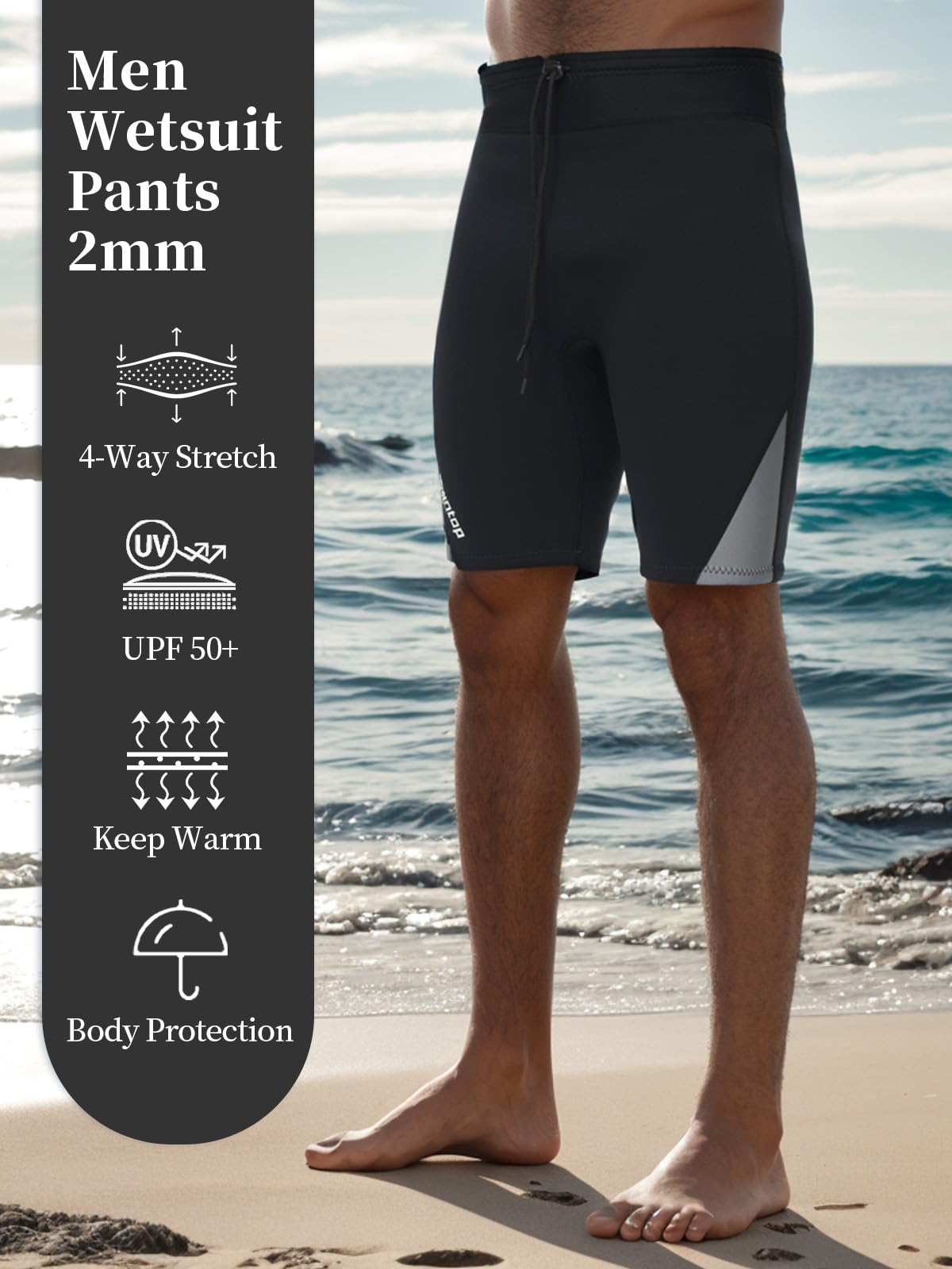 Owntop 2MM Neoprene Shorts for Men - Adjustable Wetsuit Pants