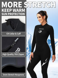 Owntop 5mm Women's Wetsuit - Back Zip Full Length Thermal Scuba Suit