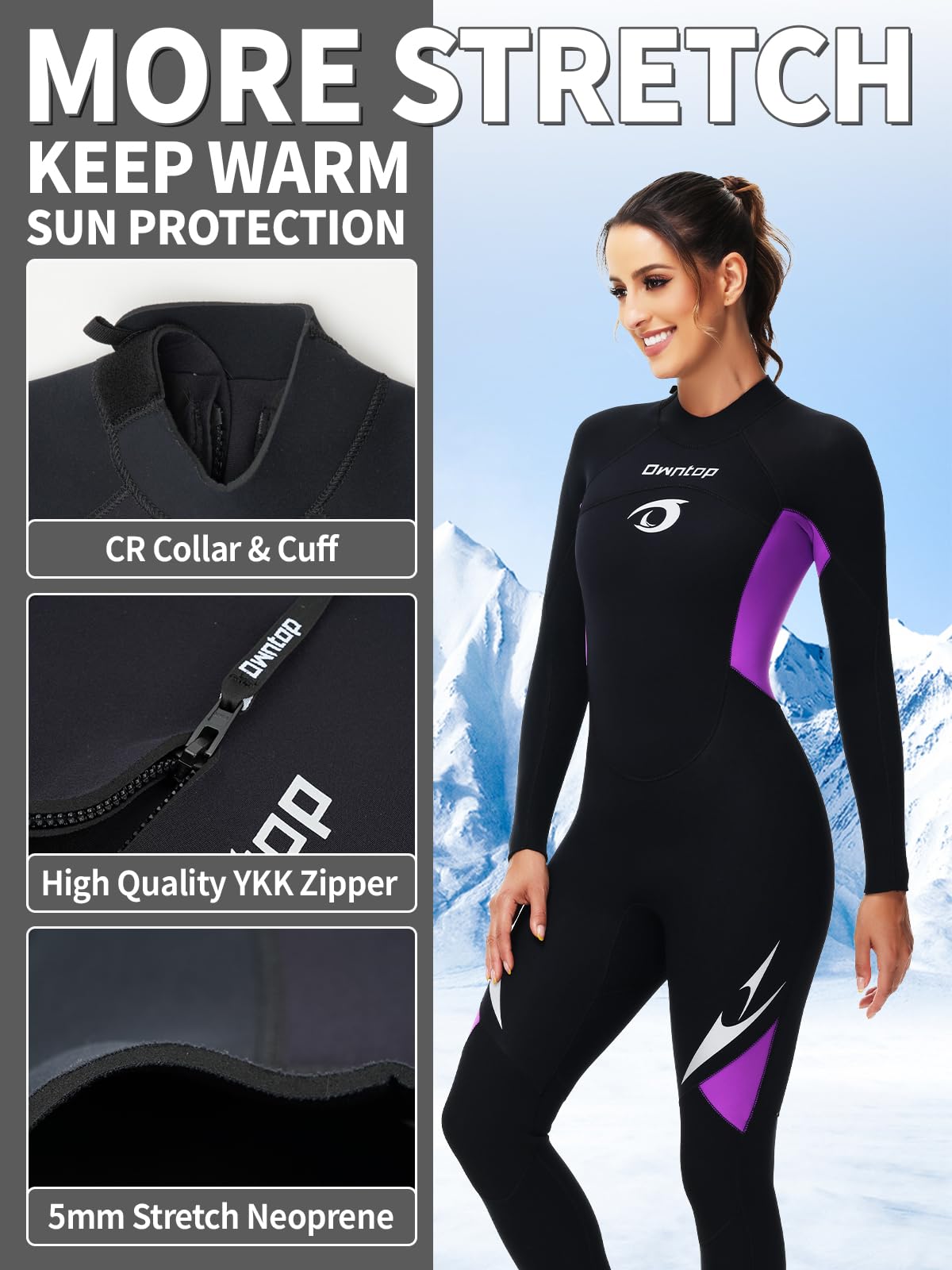Owntop 5mm Women's Wetsuit - Back Zip Full Length Thermal Diving Suit
