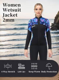 Owntop 2MM Wetsuit Top for Women - Long Sleeve Thermal Swim Jacket