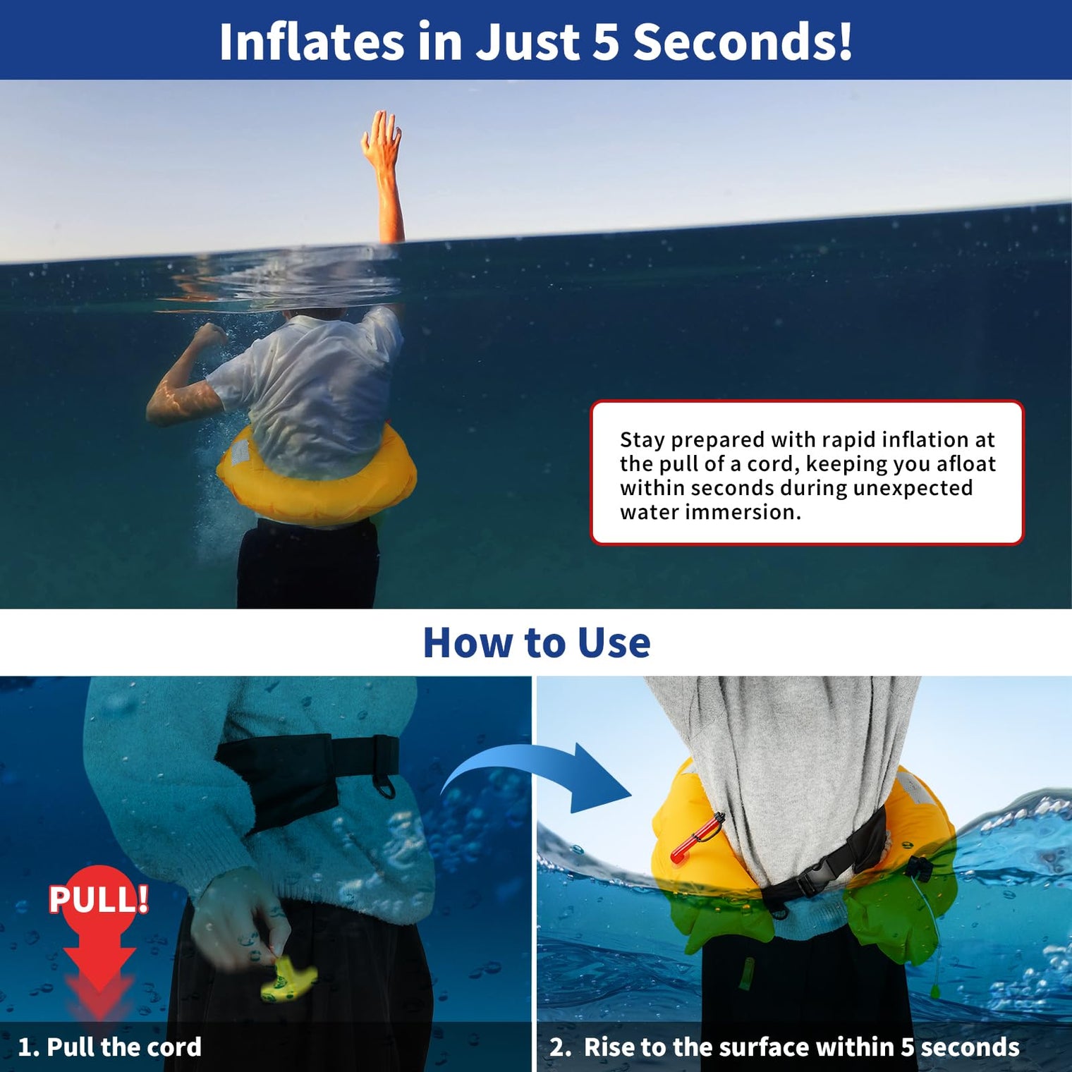 Owntop Manual Inflatable Swim Jacket - Low-Profile Belt Pack for Water Sports