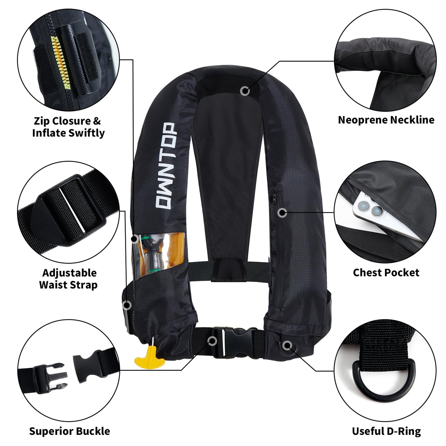 Owntop Dual-Mode Inflatable Vest - Automatic/Manual 100N Buoyancy Aid