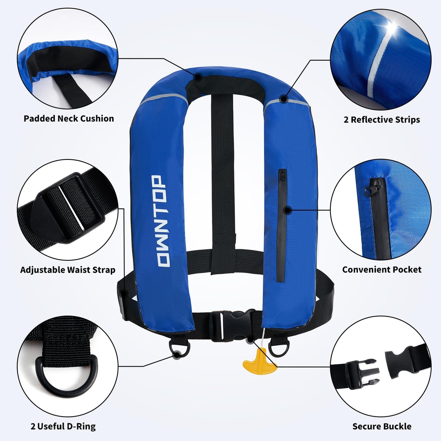Owntop Manual Inflatable Swim Vest - 150N Buoyancy Aid for Water Sports