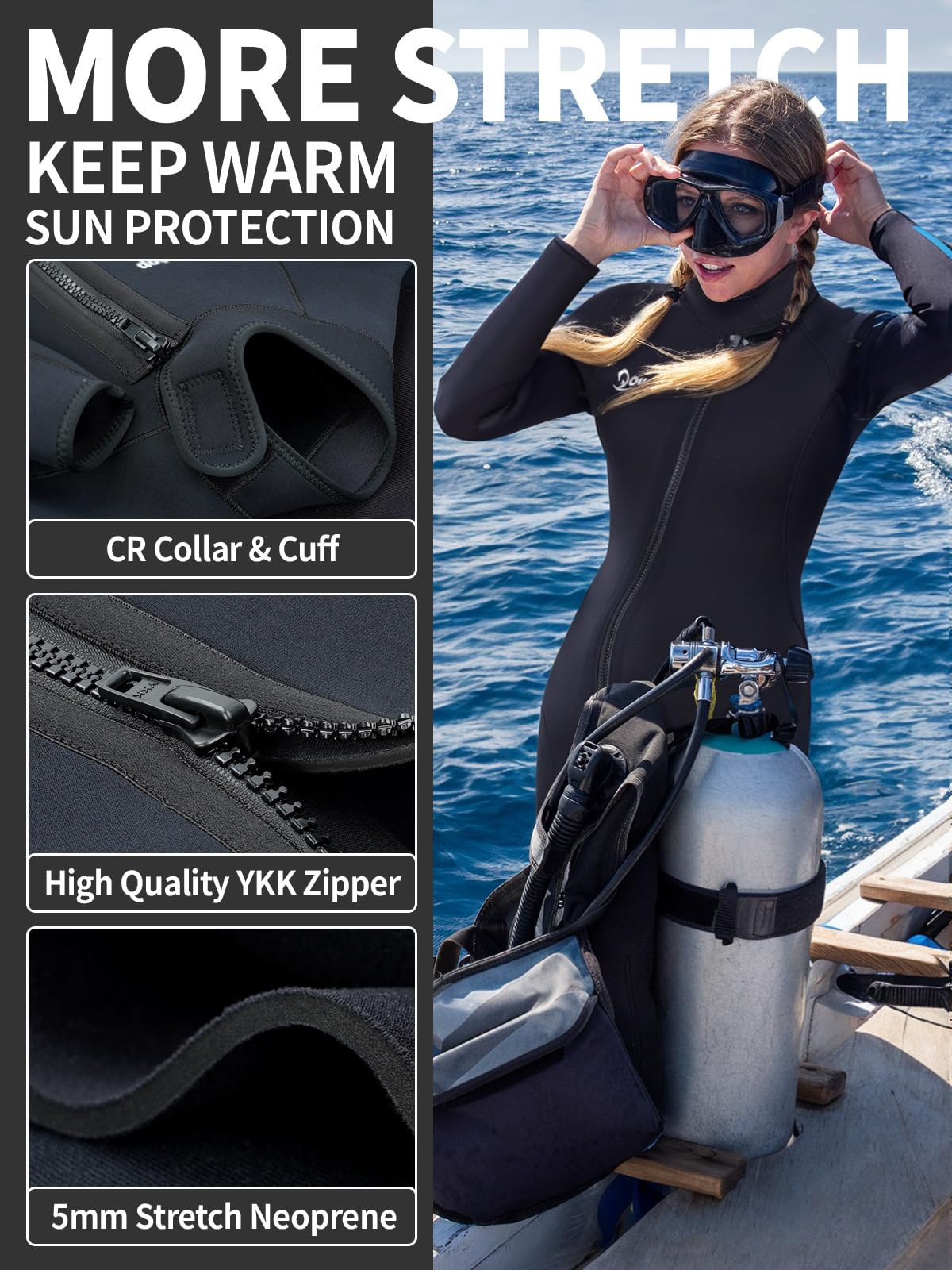 Owntop 5mm Women's Wetsuit - Full Length Thermal Diving Suit with UPF
