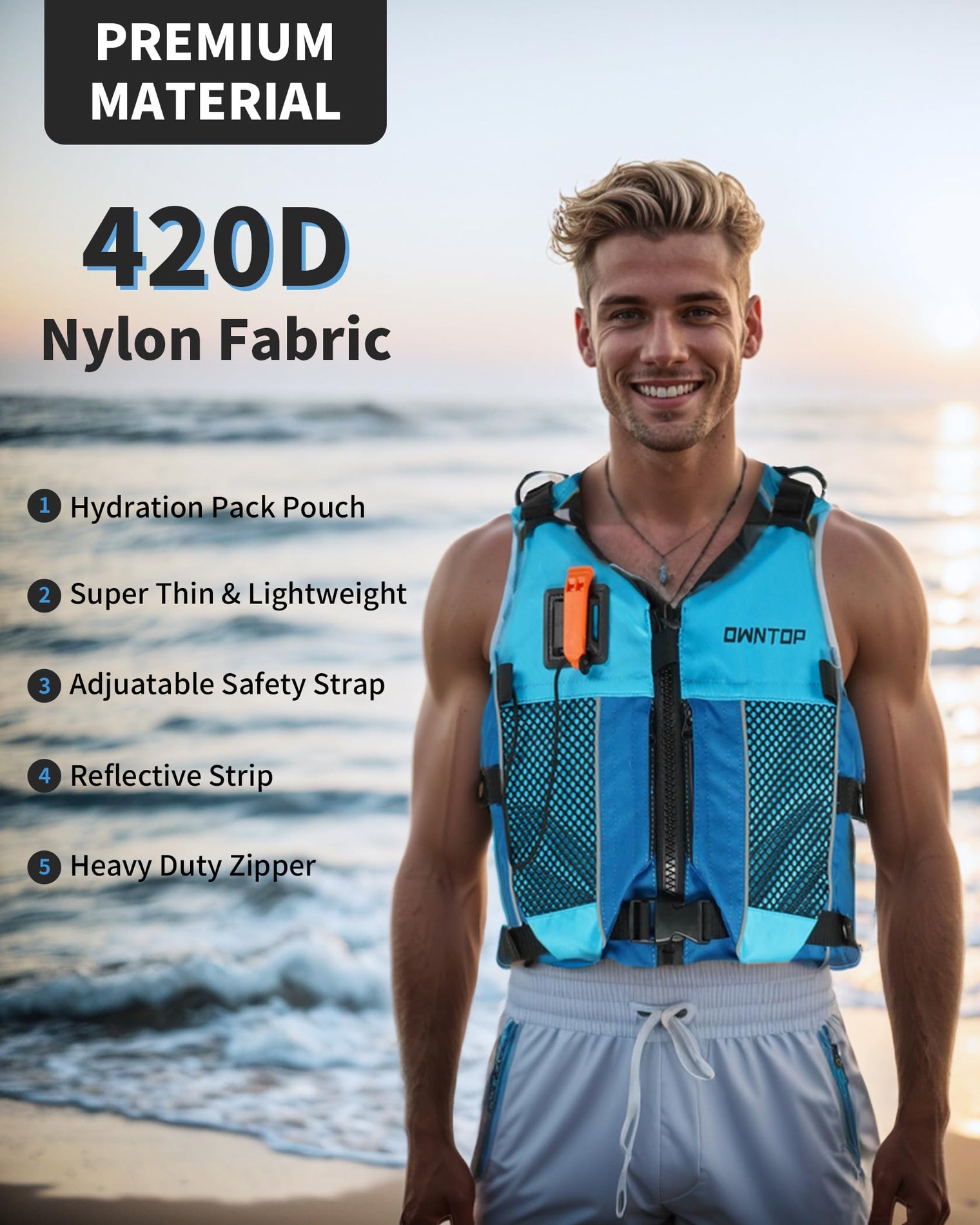 Owntop Ultra-Light Swim Vest - Hydration Compatible Jacket for Water Sports