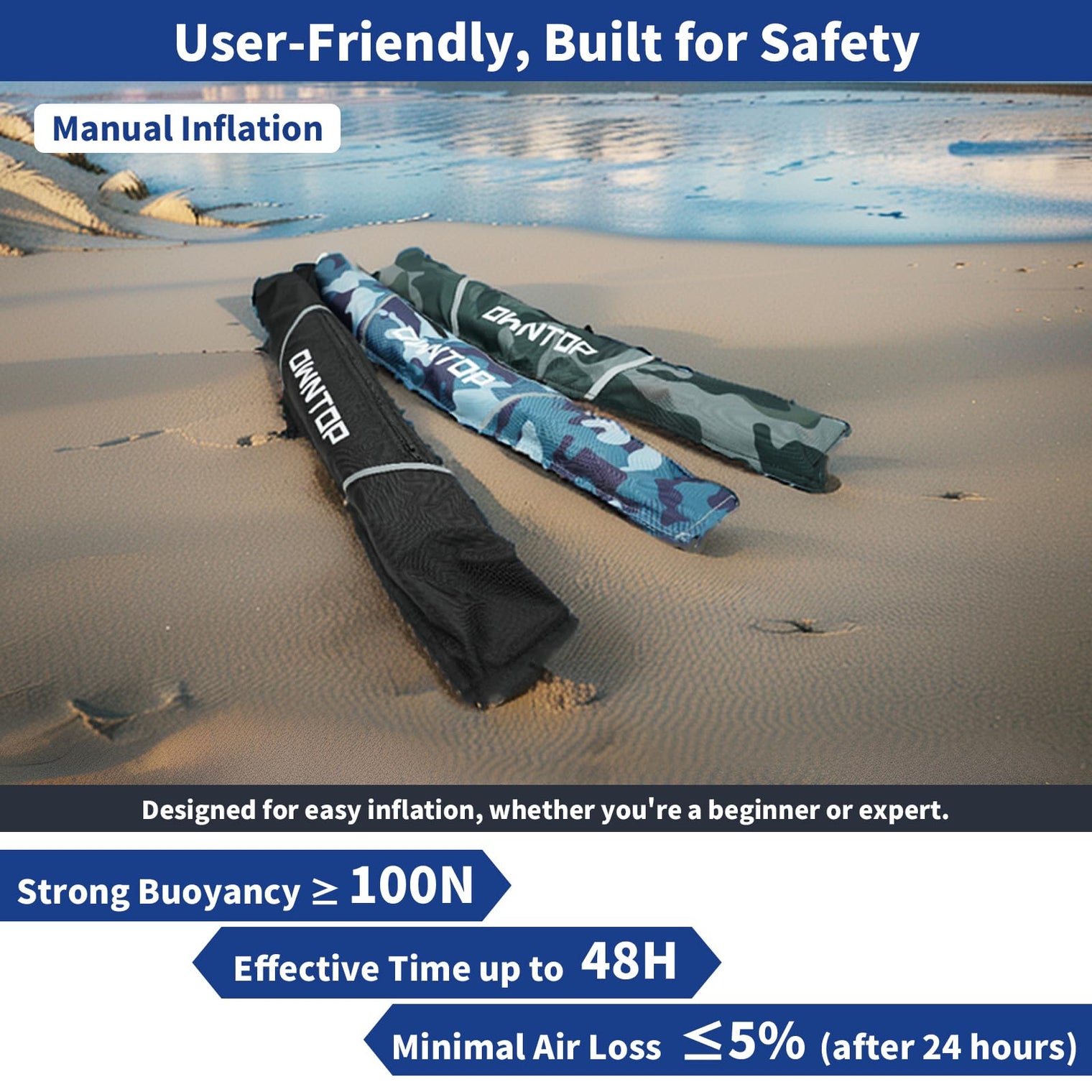 Owntop Manual Inflatable Swim Jacket - Low-Profile Belt Pack for Water Sports