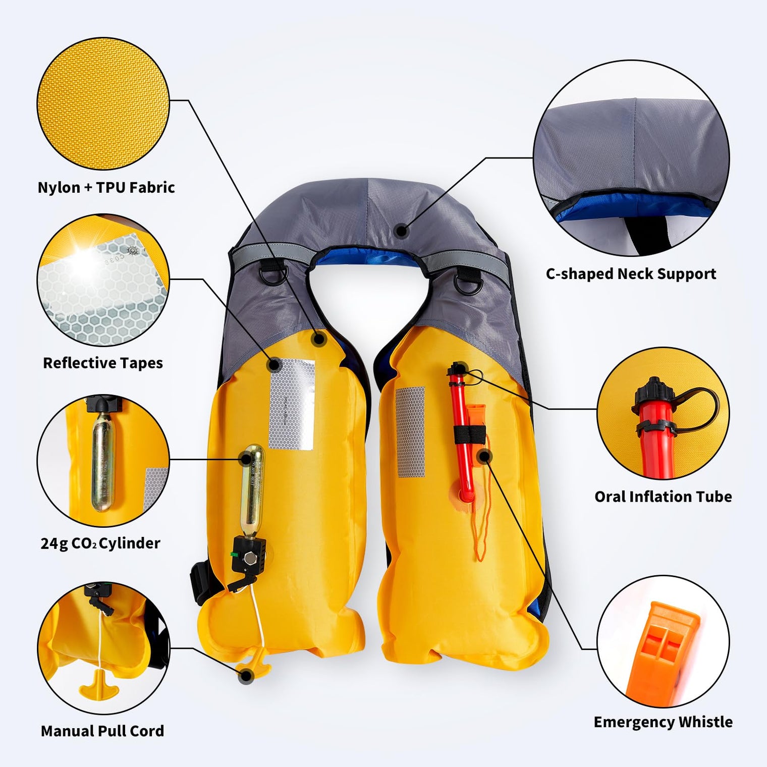 Owntop Manual Inflatable Swim Jacket - 150N Buoyancy Vest for Water Sports