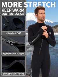 Owntop 5mm Men's Wetsuit - Full Length Thermal Protection for Water Sports