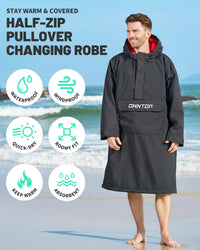Owntop Waterproof Surf Poncho - Fleece Lined Changing Robe with Front Pocket