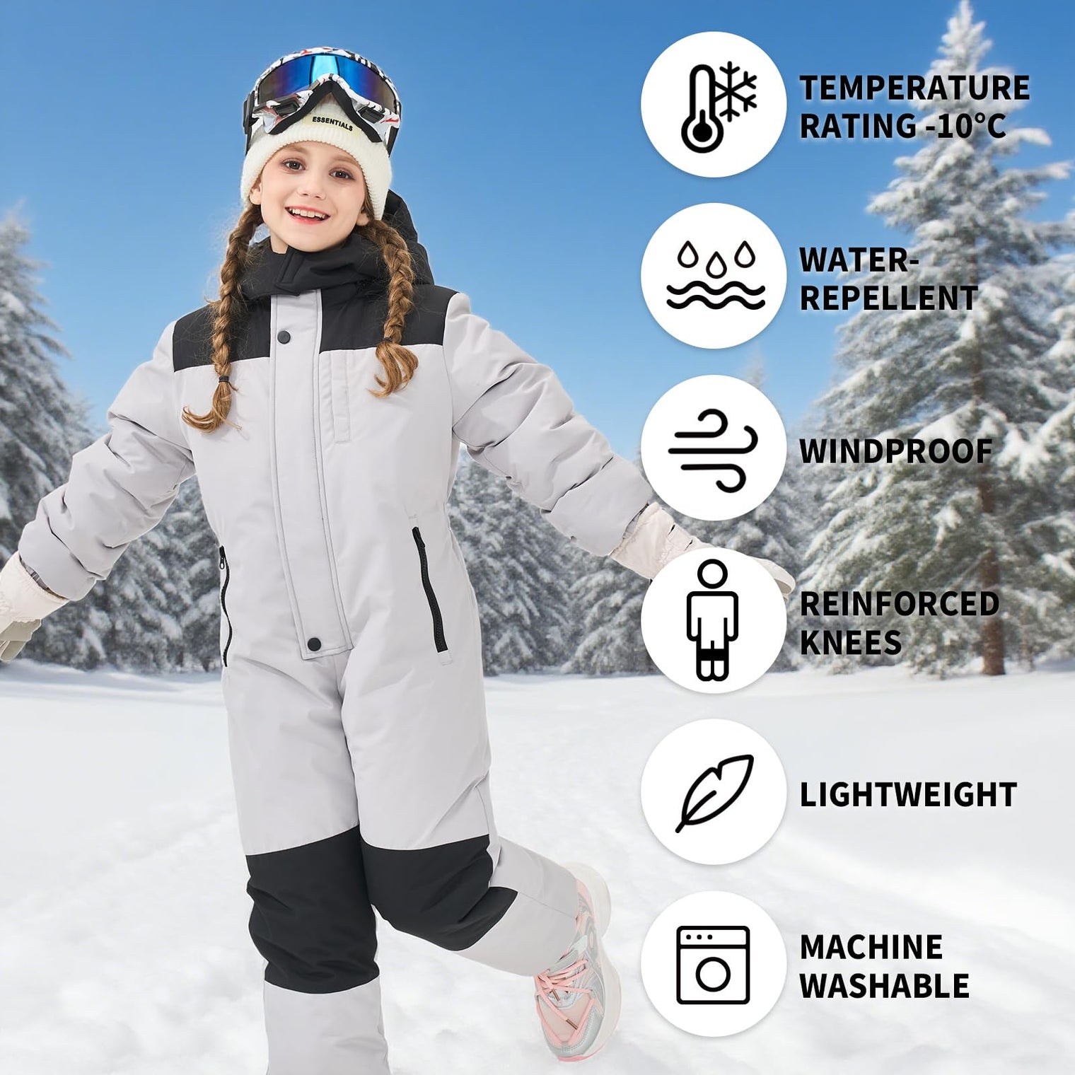 Owntop Kids All-Weather Snowsuit - Lightweight Insulated One-Piece for Winter Sports