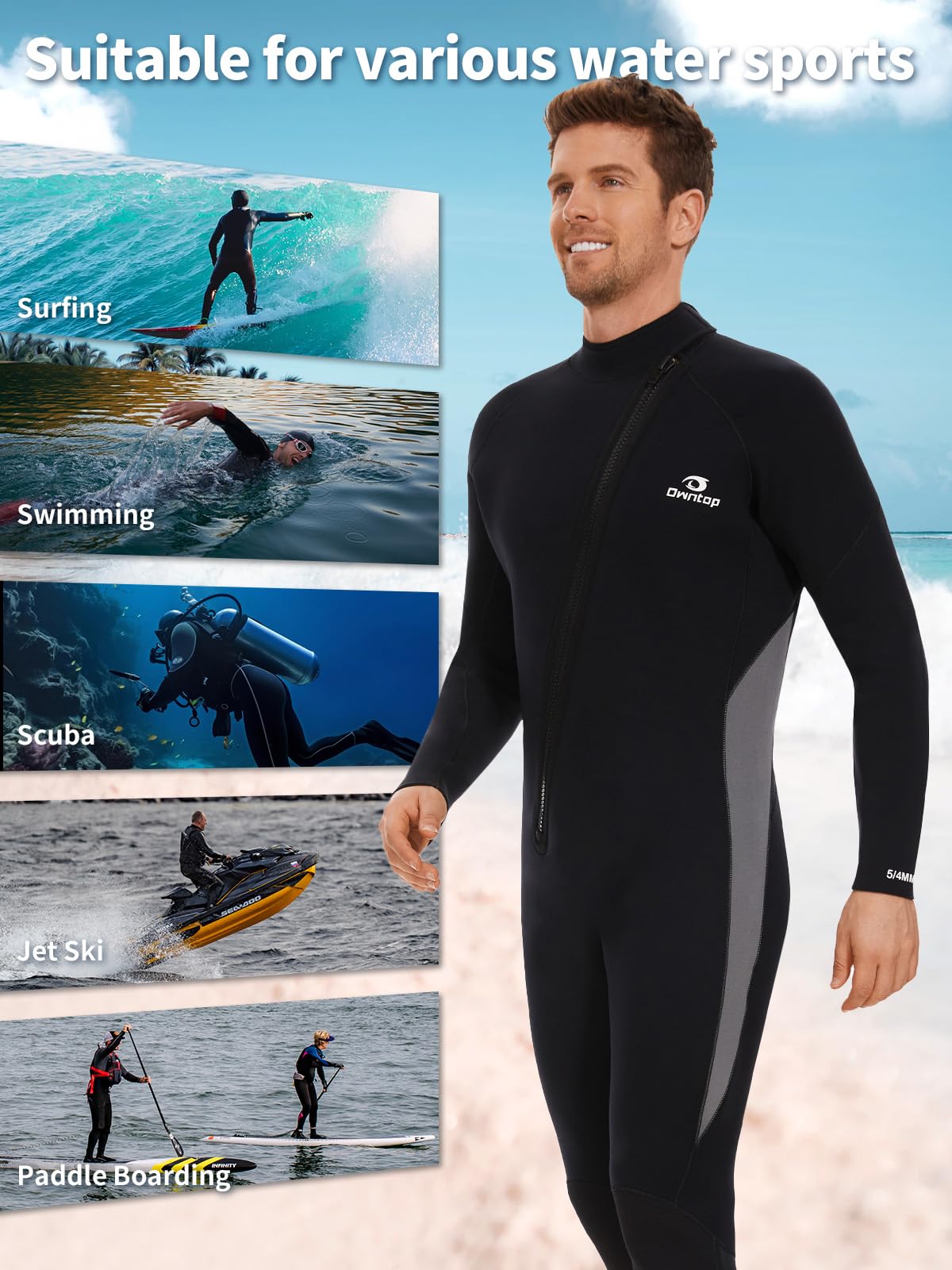 Owntop 5mm Men's Wetsuit - Full Length Thermal Protection for Water Sports