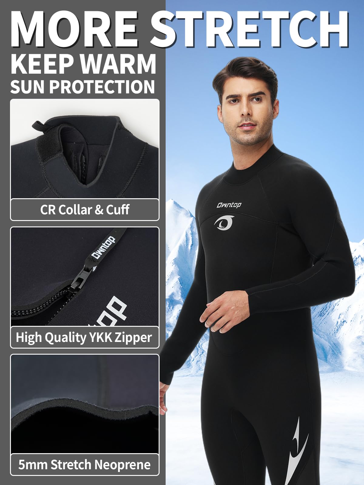 Owntop 5mm Men's Wetsuit - Back Zip Full Length Thermal Scuba Suit