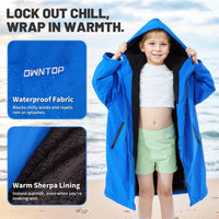 Owntop Waterproof Surf Poncho - Sherpa Lined Changing Robe with Custom Patch