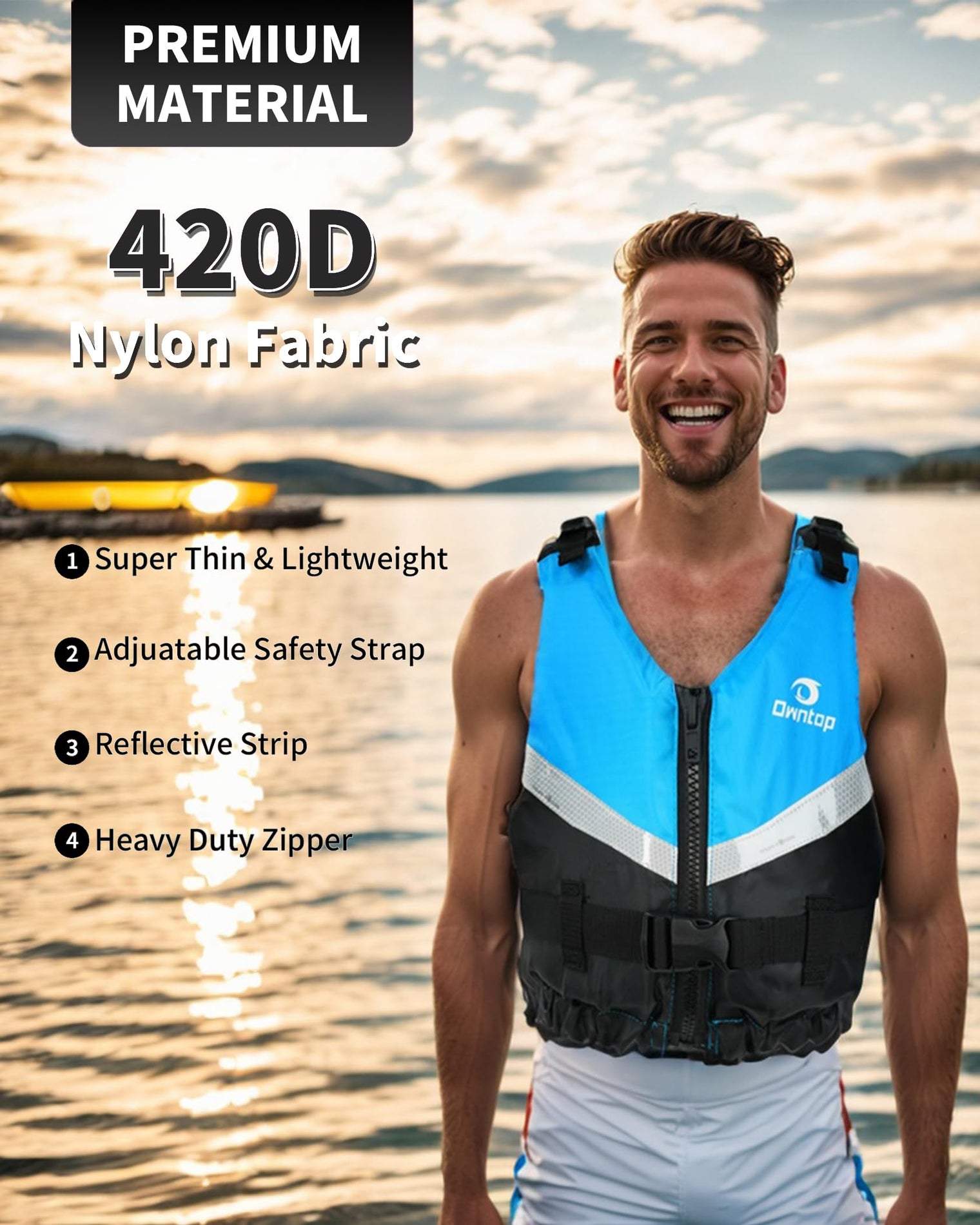Owntop Ultra-Thin Swim Jacket - Secure Fit with Crotch Strap for Water Sports