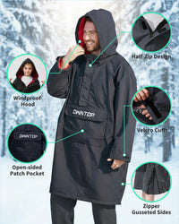 Owntop Waterproof Surf Poncho - Fleece Lined Changing Robe with Front Pocket