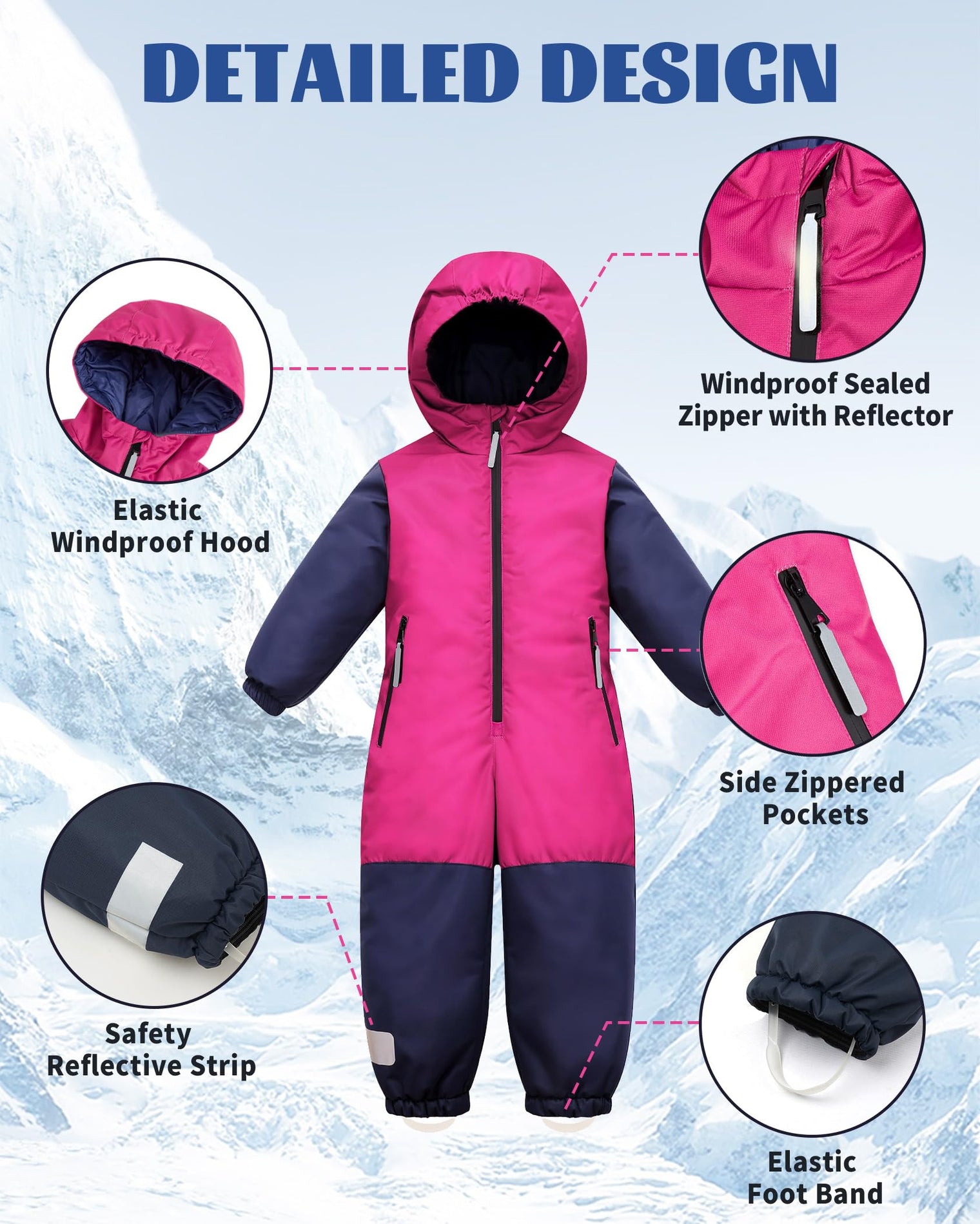 Owntop Kids One-Piece Snowsuit - Waterproof & Reflective Winter Gear