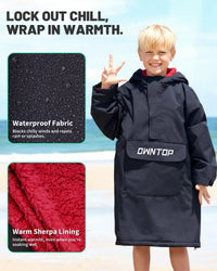 Owntop Waterproof Surf Poncho - Fleece Lined Changing Robe with Front Pocket